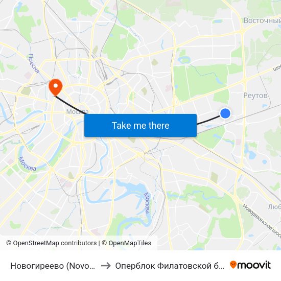 Новогиреево (Novogireevo) to Оперблок Филатовской больницы map