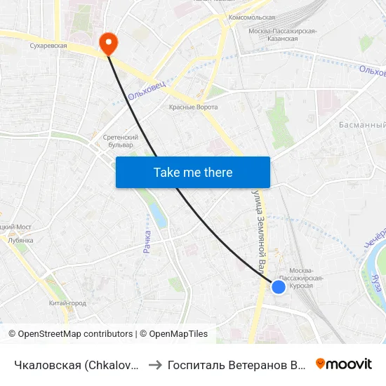 Чкаловская (Chkalovskaya) to Госпиталь Ветеранов Воин #1 map