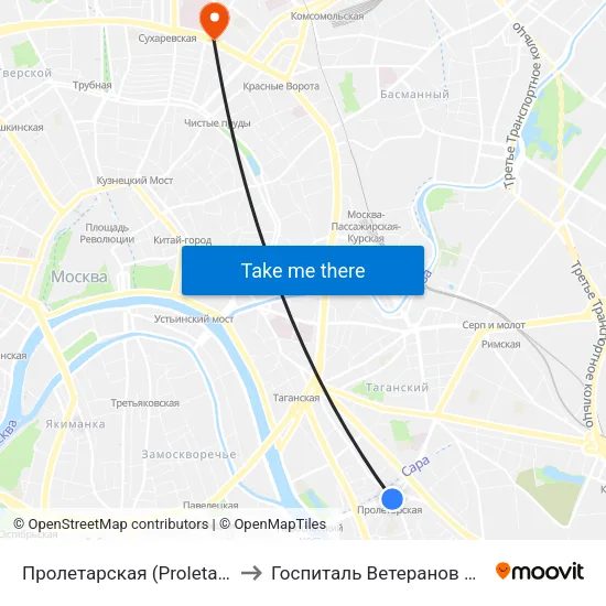 Пролетарская (Proletarskaya) to Госпиталь Ветеранов Воин #1 map