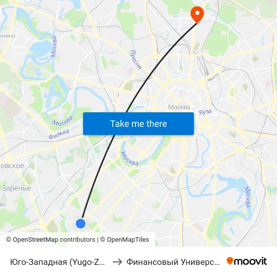 Юго-Западная (Yugo-Zapadnaya) to Финансовый Университет АРМ map
