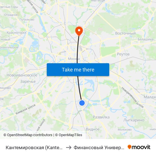 Кантемировская (Kantemirovskaya) to Финансовый Университет АРМ map