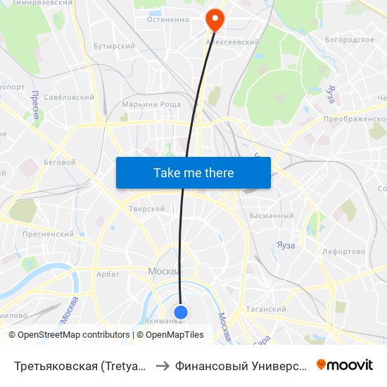 Третьяковская (Tretyakovskaya) to Финансовый Университет АРМ map