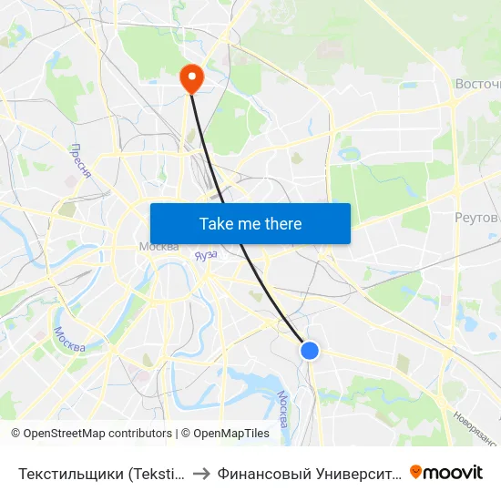 Текстильщики (Tekstilschiki) to Финансовый Университет АРМ map