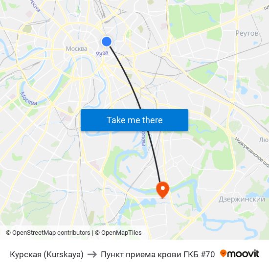 Курская (Kurskaya) to Пункт приема крови ГКБ #70 map