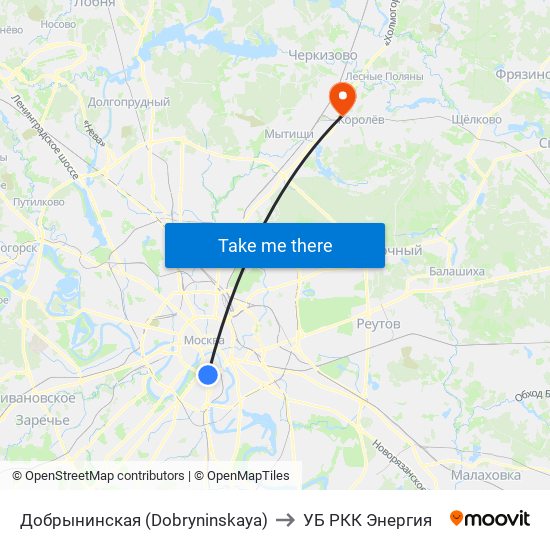 Добрынинская (Dobryninskaya) to УБ РКК Энергия map