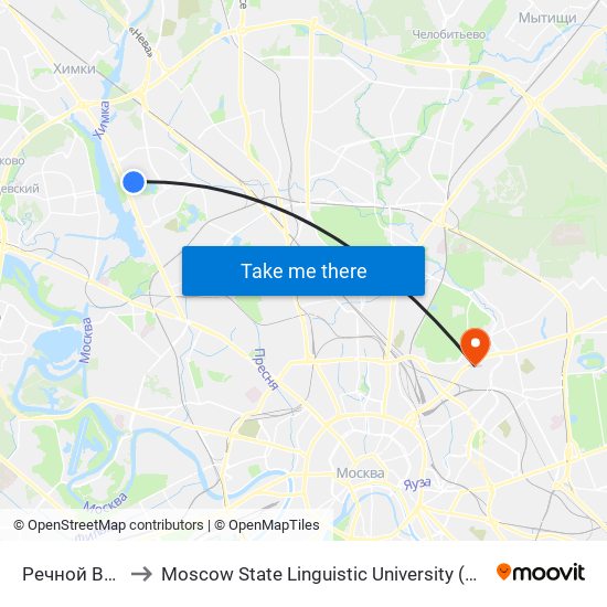 Речной Вокзал (Rechnoy Vokzal) to Moscow State Linguistic University (МГЛУ (Московский государственный лингвистический университет)) map