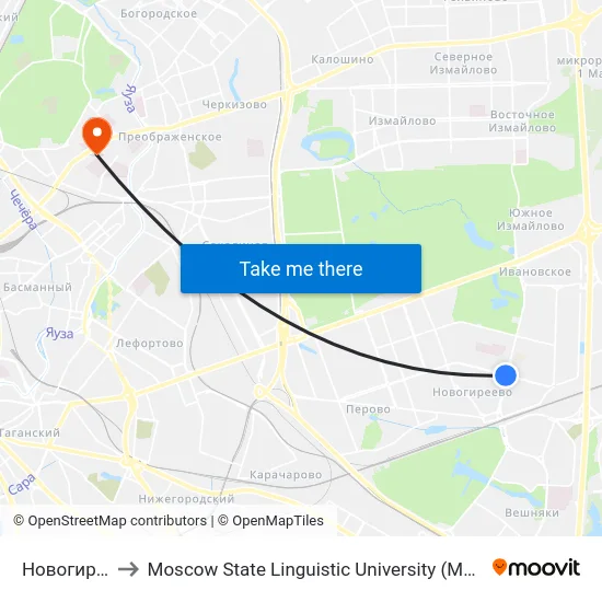 Новогиреево (Novogireevo) to Moscow State Linguistic University (МГЛУ (Московский государственный лингвистический университет)) map