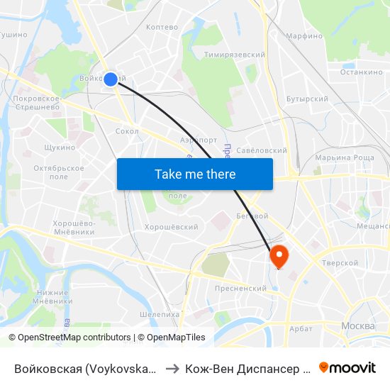 Войковская (Voykovskaya) to Кож-Вен Диспансер #9 map