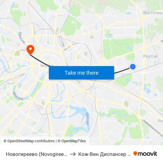 Новогиреево (Novogireevo) to Кож-Вен Диспансер #9 map