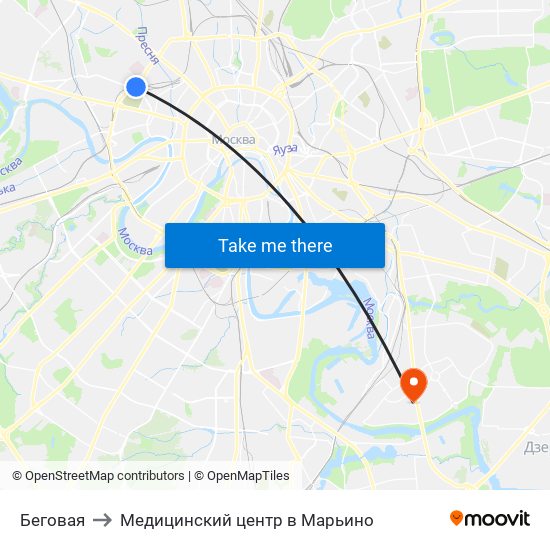 Беговая to Медицинский центр в Марьино map