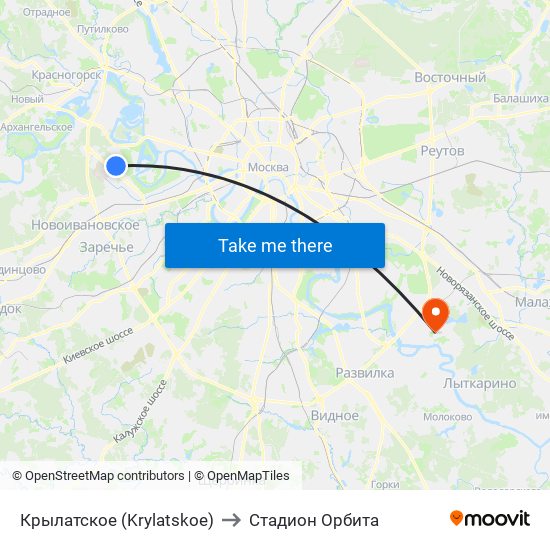 Крылатское (Krylatskoe) to Стадион Орбита map