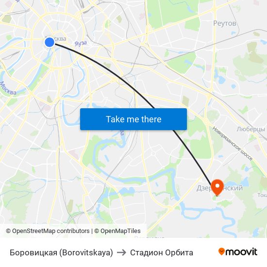 Боровицкая (Borovitskaya) to Стадион Орбита map