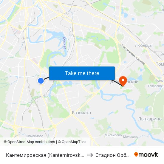 Кантемировская (Kantemirovskaya) to Стадион Орбита map