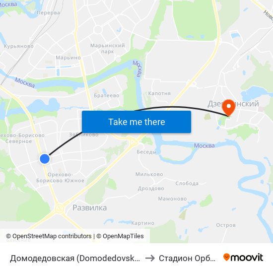 Домодедовская (Domodedovskaya) to Стадион Орбита map