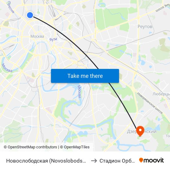 Новослободская (Novoslobodskaya) to Стадион Орбита map