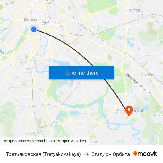 Третьяковская (Tretyakovskaya) to Стадион Орбита map