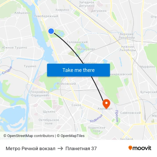 Метро Речной вокзал to Планетная 37 map