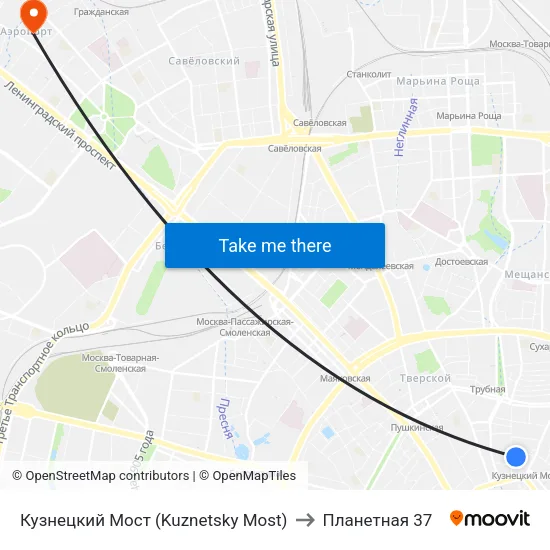 Кузнецкий Мост (Kuznetsky Most) to Планетная 37 map