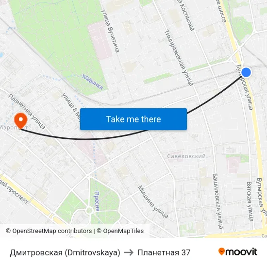 Дмитровская (Dmitrovskaya) to Планетная 37 map