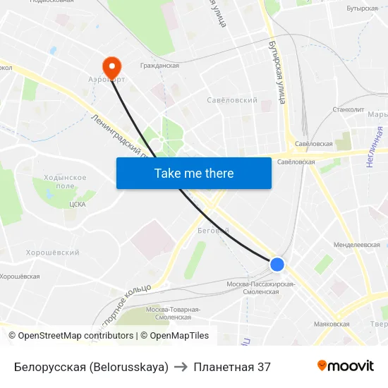 Белорусская (Belorusskaya) to Планетная 37 map