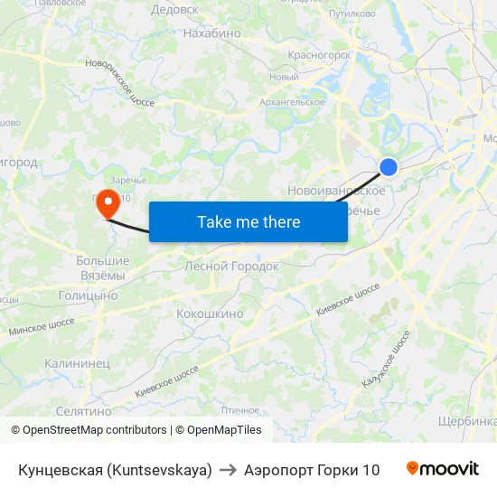 Кунцевская (Kuntsevskaya) to Аэропорт Горки 10 map