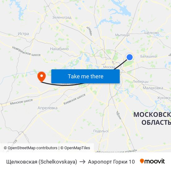 Щелковская (Schelkovskaya) to Аэропорт Горки 10 map