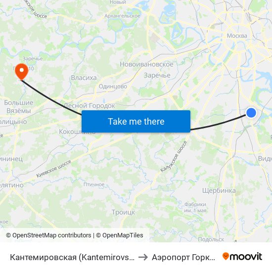 Кантемировская (Kantemirovskaya) to Аэропорт Горки 10 map