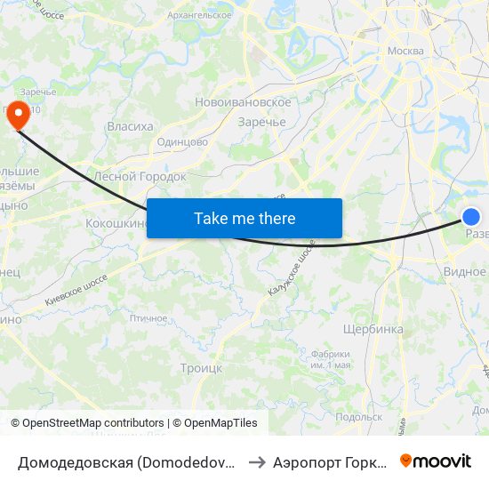 Домодедовская (Domodedovskaya) to Аэропорт Горки 10 map