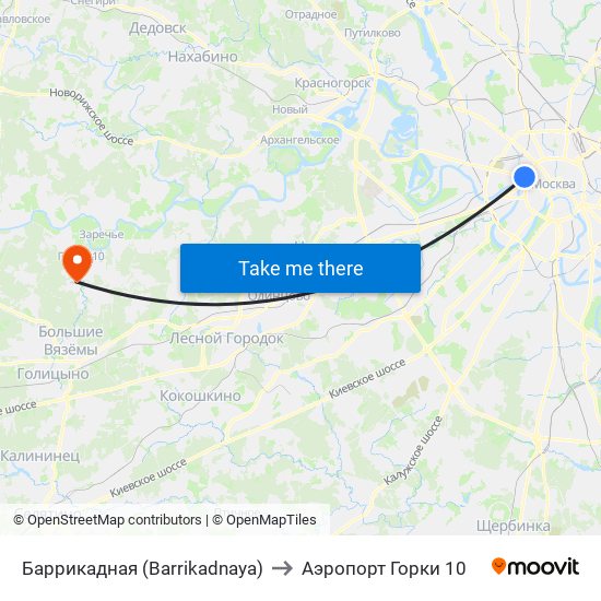 Баррикадная (Barrikadnaya) to Аэропорт Горки 10 map