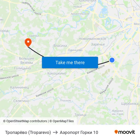 Тропарёво (Troparevo) to Аэропорт Горки 10 map