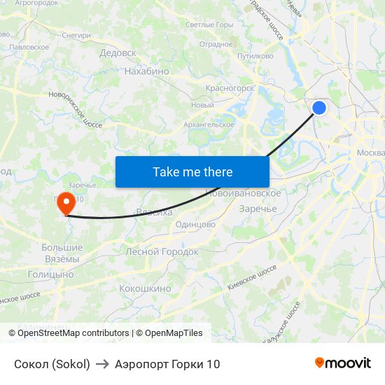 Сокол (Sokol) to Аэропорт Горки 10 map