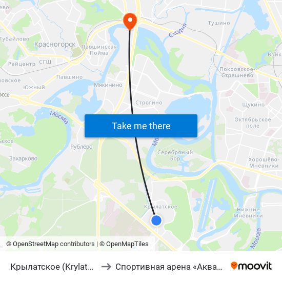 Крылатское (Krylatskoe) to Спортивная арена «Аквариум» map