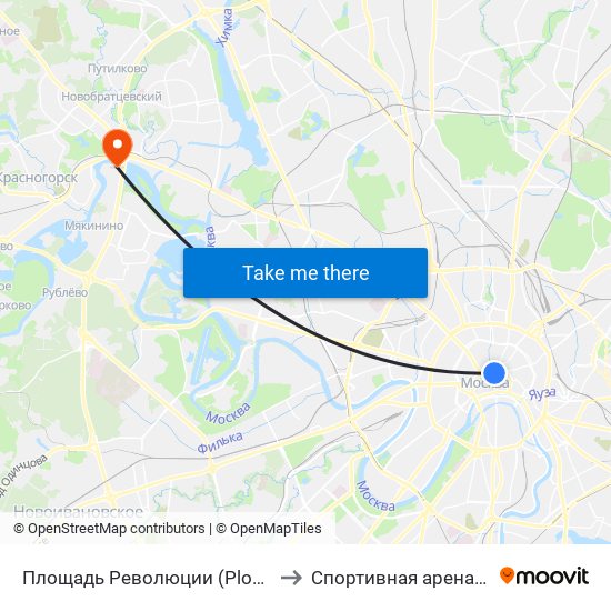 Площадь Революции (Ploschad Revolyutsii) to Спортивная арена «Аквариум» map