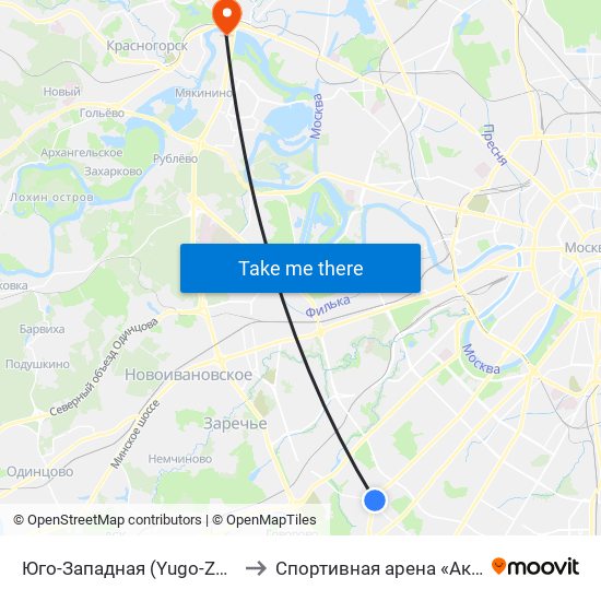 Юго-Западная (Yugo-Zapadnaya) to Спортивная арена «Аквариум» map