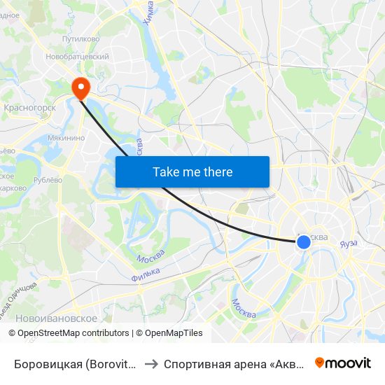 Боровицкая (Borovitskaya) to Спортивная арена «Аквариум» map