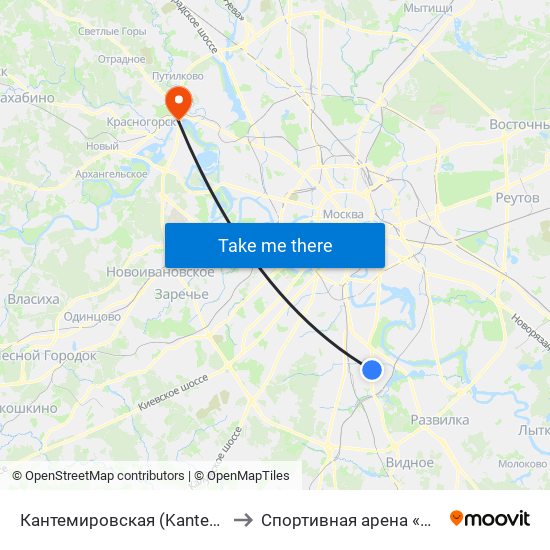 Кантемировская (Kantemirovskaya) to Спортивная арена «Аквариум» map