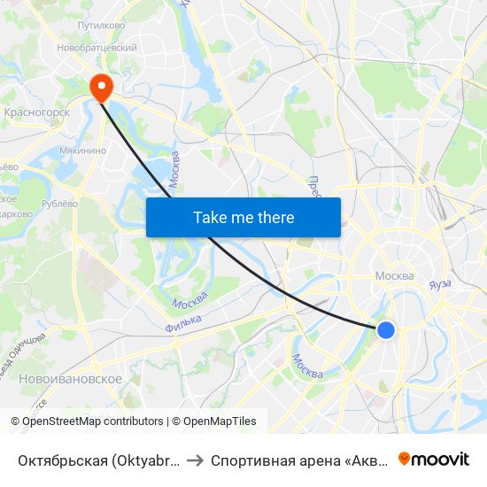 Октябрьская (Oktyabrskaya) to Спортивная арена «Аквариум» map