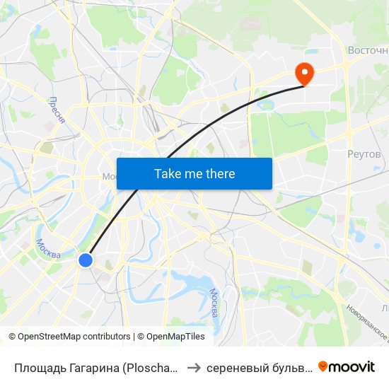 Площадь Гагарина (Ploschad Gagarina) to сереневый бульвар д.30 map