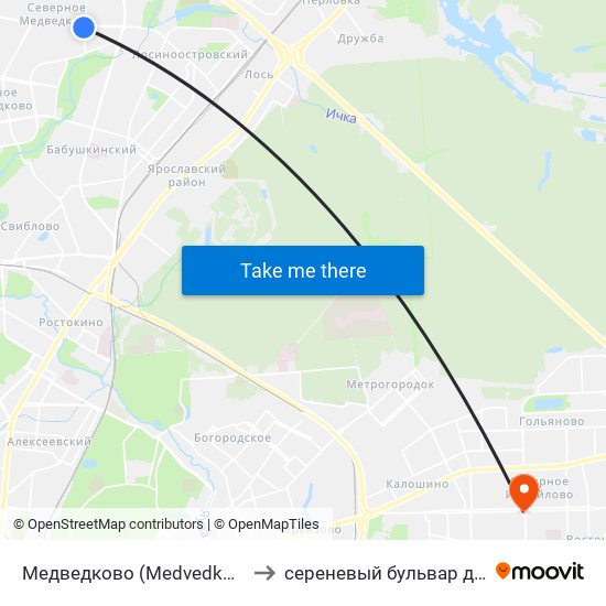 Медведково (Medvedkovo) to сереневый бульвар д.30 map