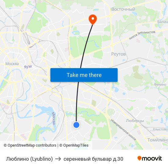 Люблино (Lyublino) to сереневый бульвар д.30 map
