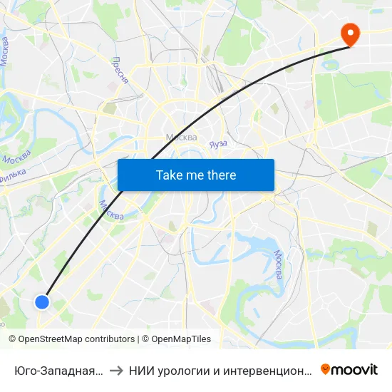 Юго-Западная (Yugo-Zapadnaya) to НИИ урологии и интервенционной радиологии им. Н.А. Лопаткина map
