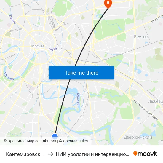 Кантемировская (Kantemirovskaya) to НИИ урологии и интервенционной радиологии им. Н.А. Лопаткина map