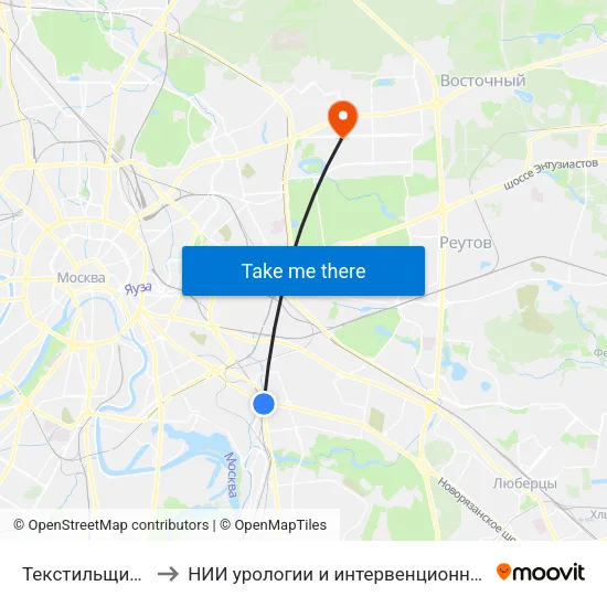 Текстильщики (Tekstilschiki) to НИИ урологии и интервенционной радиологии им. Н.А. Лопаткина map