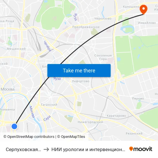 Серпуховская (Serpukhovskaya) to НИИ урологии и интервенционной радиологии им. Н.А. Лопаткина map