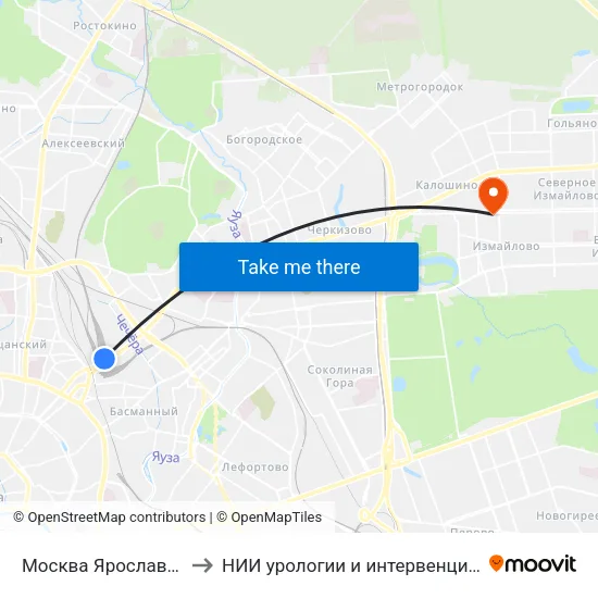 Москва Ярославская (Yaroslavsky Station) to НИИ урологии и интервенционной радиологии им. Н.А. Лопаткина map