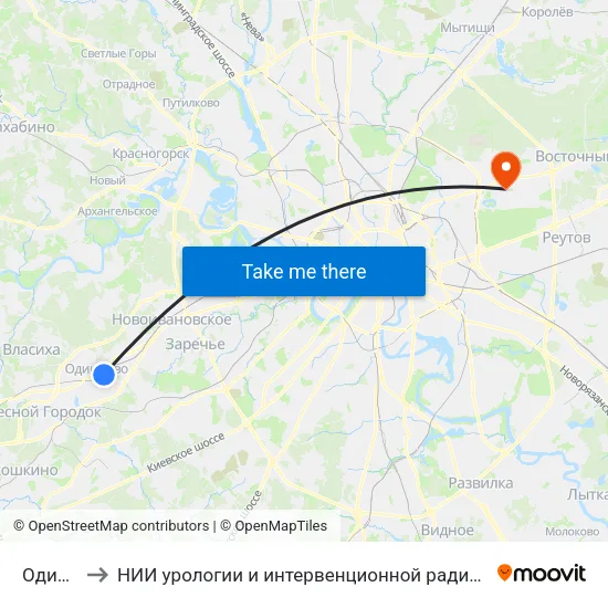 Одинцово to НИИ урологии и интервенционной радиологии им. Н.А. Лопаткина map