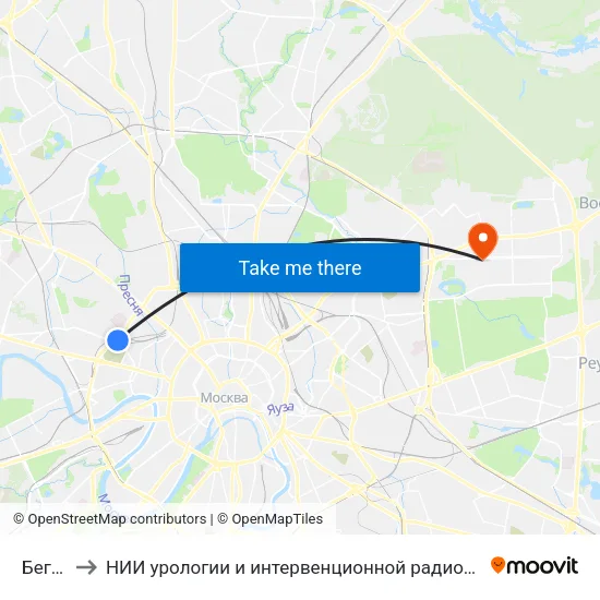 Беговая to НИИ урологии и интервенционной радиологии им. Н.А. Лопаткина map