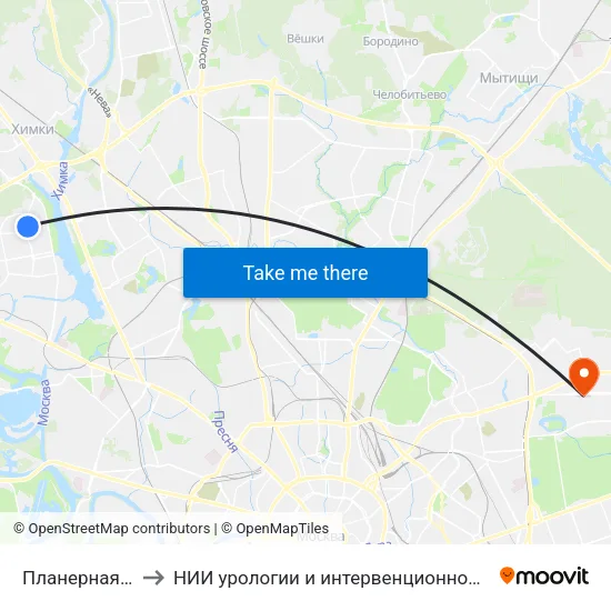 Планерная (Planernaya) to НИИ урологии и интервенционной радиологии им. Н.А. Лопаткина map