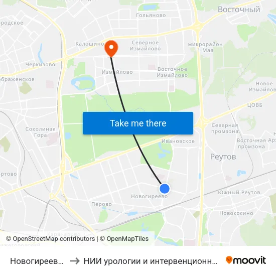 Новогиреево (Novogireevo) to НИИ урологии и интервенционной радиологии им. Н.А. Лопаткина map