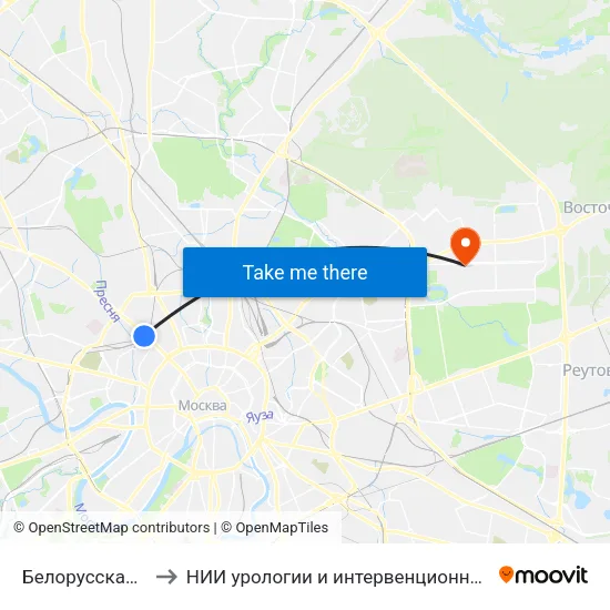 Белорусская (Belorusskaya) to НИИ урологии и интервенционной радиологии им. Н.А. Лопаткина map